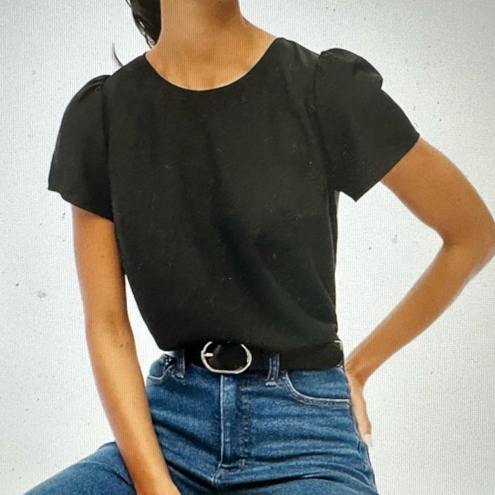 NEW J. CREW FACTORY Short-sleeve crepe top puff sleeves in Black Size Large